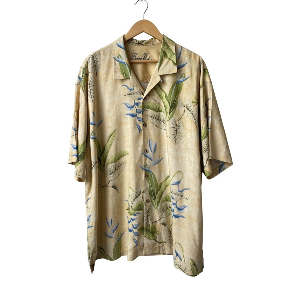 Tommy Bahama Mens Y2K 90s Silk Hawaiian Shirt Tropical Retro Resort Camp Dadcore